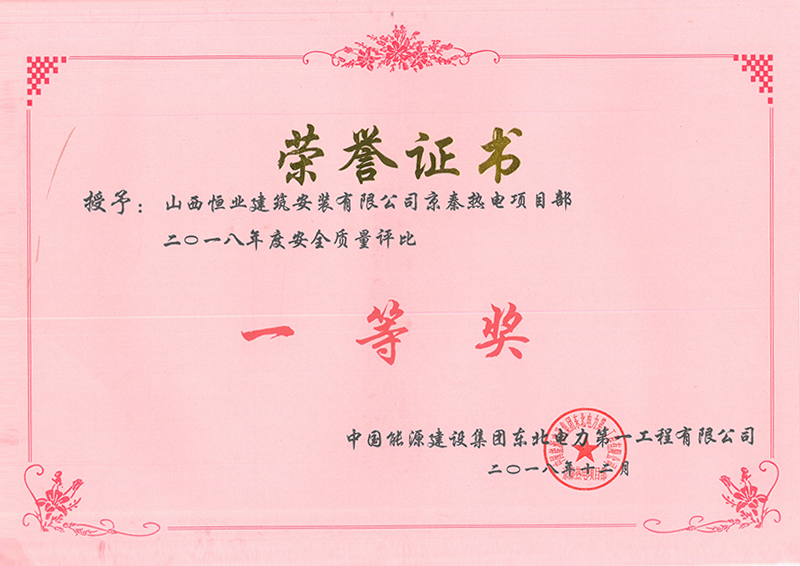 2018年度******质量一等奖
